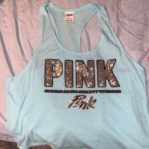 PINK, size s, blue with black and gold sparkles